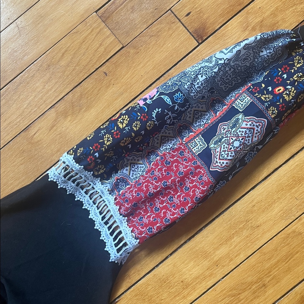 Patchwork Pattern Long Sleeve Tops - Picture 4 of 4